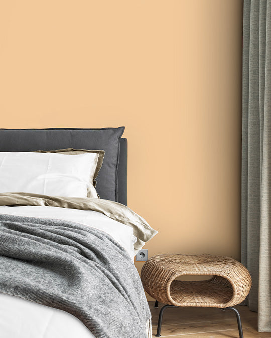 Schlafzimmer im sanften, pastelligen Pfirsich-Farbton Peach